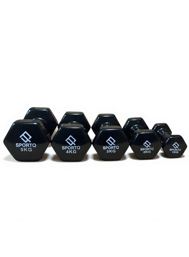 SportQ ®Hexagonal Vinyl Dumbbell Pair (2 Pieces) - Anti-slip, Rust-Proof Neoprene Coated Hand Weights for Strength Training and Muscle Toning - Suitable for Women, Men, Home, and Gym - Image 2